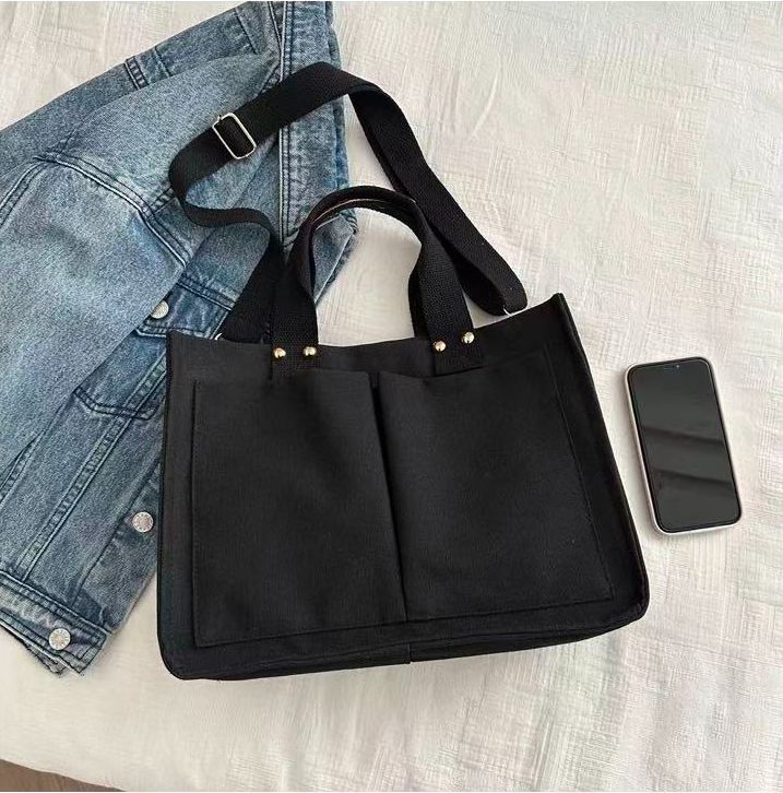 ITEM 2WAY キャンバス トートバッグ ショルダーバッグ ブラック トートバッグ レディース キャンバス 2WAY ショルダーバッグ 大容量 多