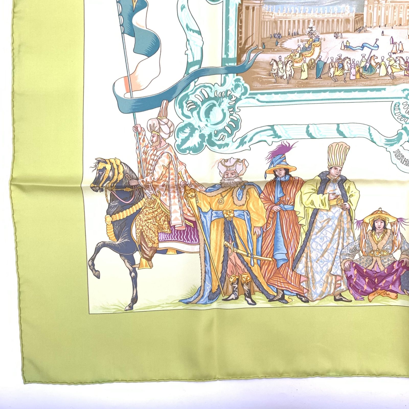 極美品 HERMES エルメス カレ90 シルク スカーフ バンダナ TURQVERIES 