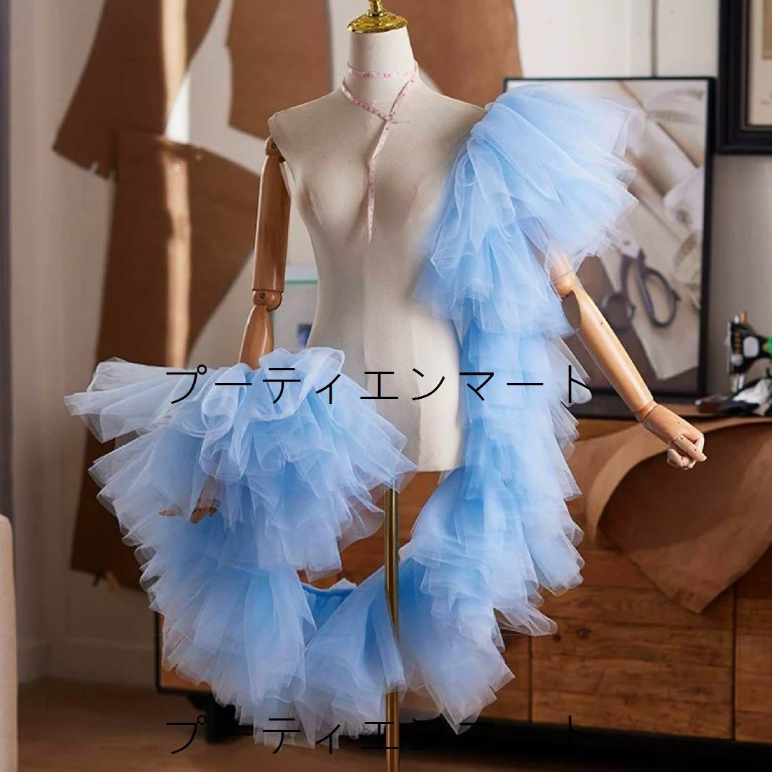 人気商品 26年新作 フリルがゴージャスなソルトチュールのショール ブルー