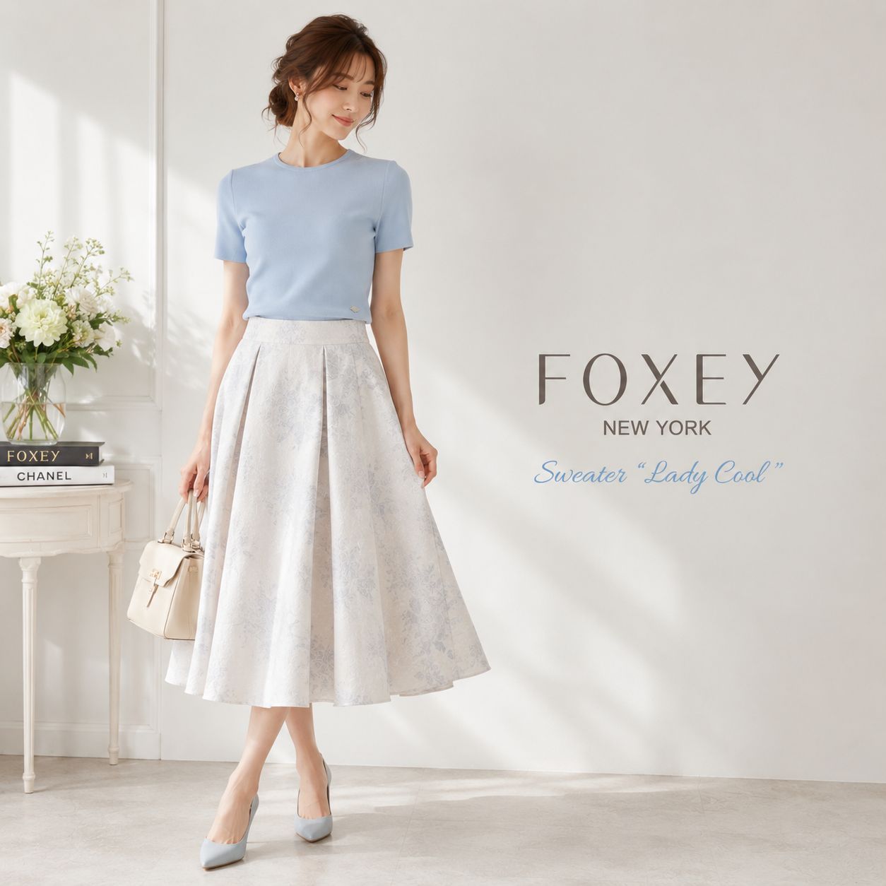 【極美品】FOXEY NEW YORK フォクシーニューヨーク40 「Mサイズ（9号相当）」ソフィーブルー セーター レディクール ポリエステルBLEND 通勤コーデ オフィスカジュアル エレガント 人気商品