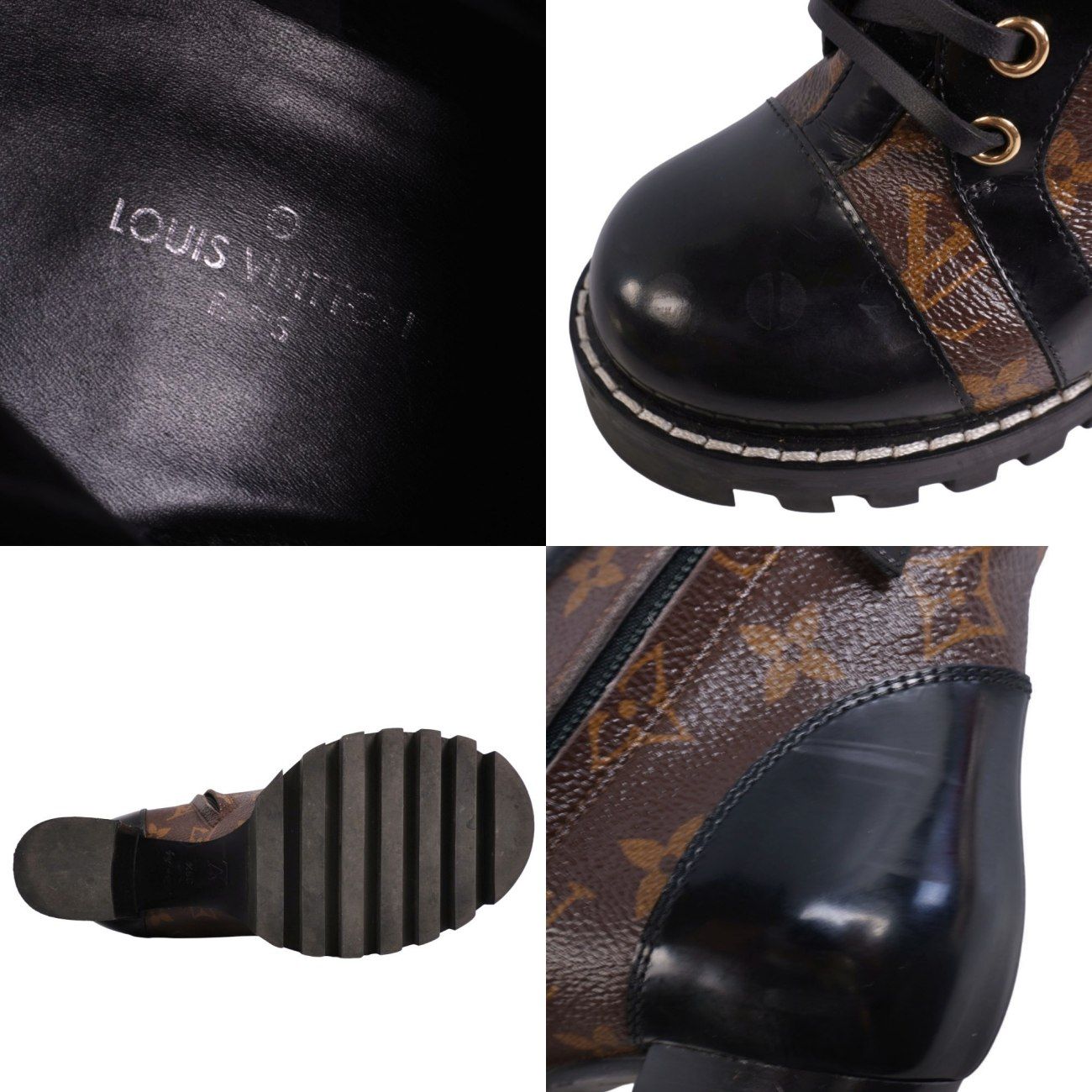 美品 ルイヴィトン LOUIS VUITTON アンクルブーツ レースアップ ス 