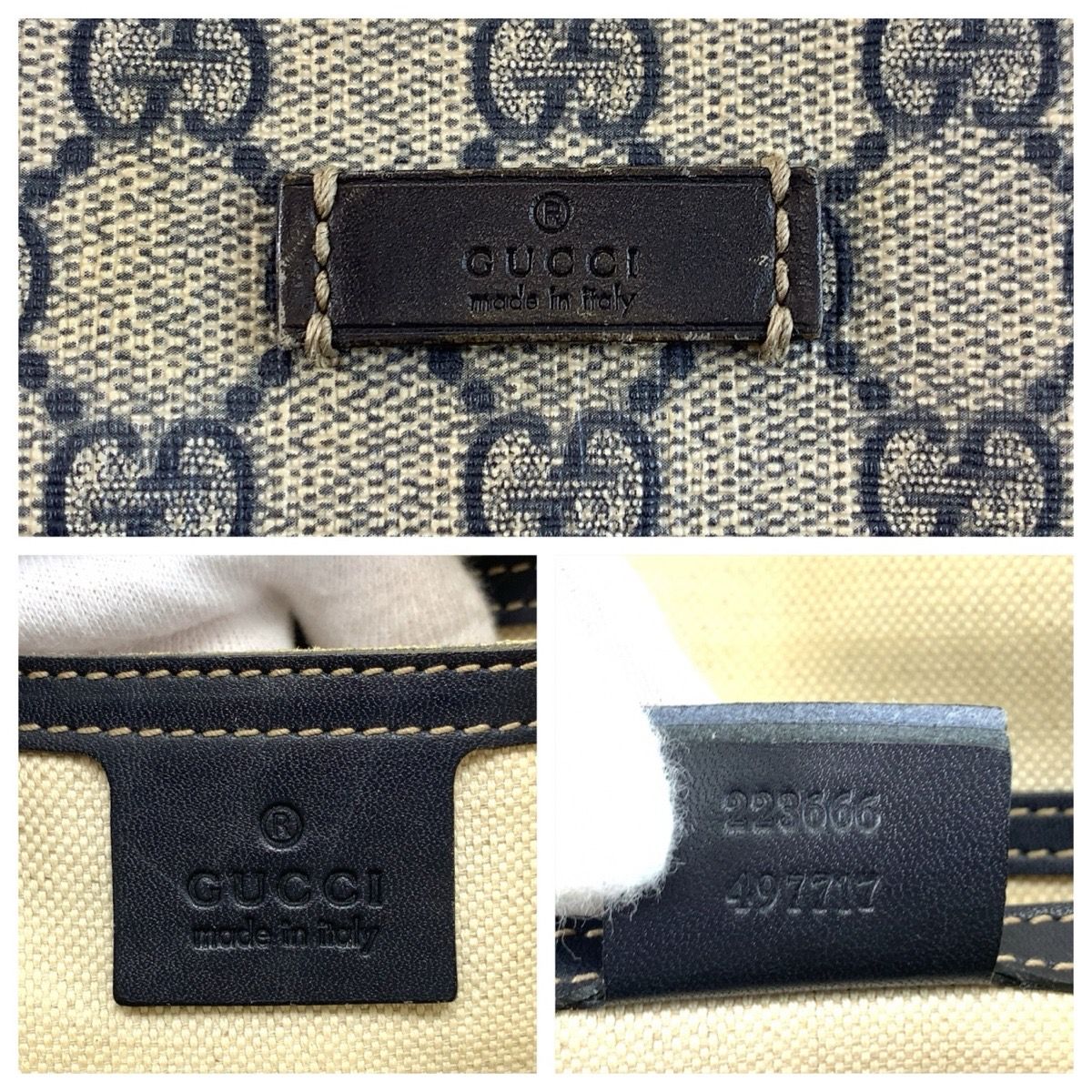 GUCCI グッチ グレー ネイビー GGスプリームキャンバス 223666