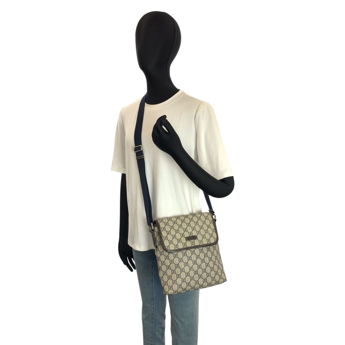 GUCCI グッチ グレー ネイビー GGスプリームキャンバス 223666