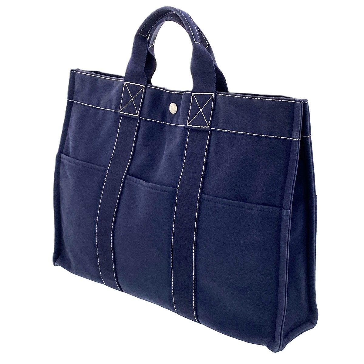 HERMES ネイビー キャンバストートバッグ HERMES エルメス サックドーヴィルMM ハンドバッグ トートバッグ