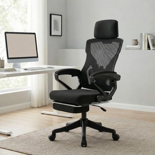 MOKUTOオフィスチェア人間工学デザインメッシュS字型背もたれ椅子リクライニング機能付き伸縮式フットレスト付きワークチェア高