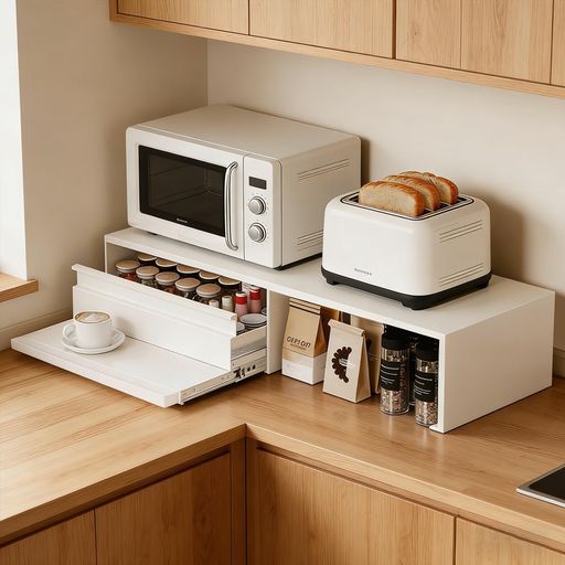 [PureKone]家電下収納レンジ下収納キッチン電子レンジ下伸縮スライドテーブル引き出し幅47?93cmスチール製レンジラック作業台大 8,840円