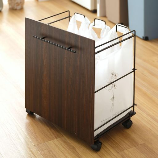 ドウシシャレジ袋をひっかけるだけのペールワゴンキャスター付き目隠し分別ダストワゴンルミナスノワールLPW50-BK幅50x奥行39x高