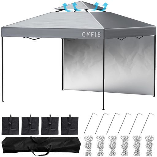 CYFIEタープテント3mx3mサイドシート1枚付き高さ3段階調節uvカットワンタッチタープテントサンシェード高耐水加工日よけ組立簡単