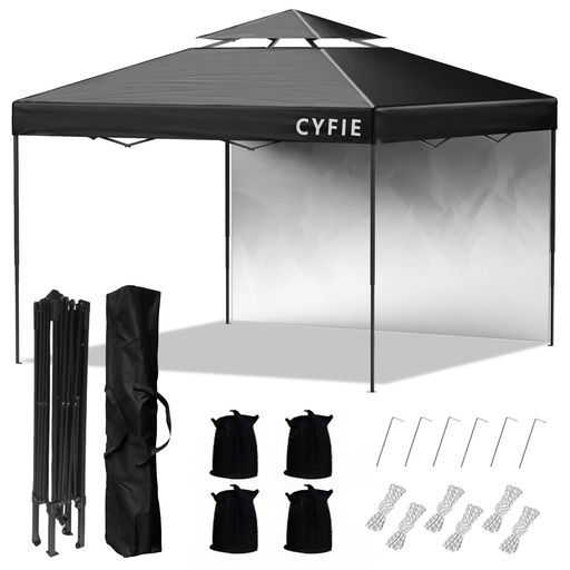 CYFIEタープテント3mx3mサイドシート1枚付ワンタッチタープ風抜けベンチレーター付テントワンタッチ高さ3段階調節uvカットコーテ
