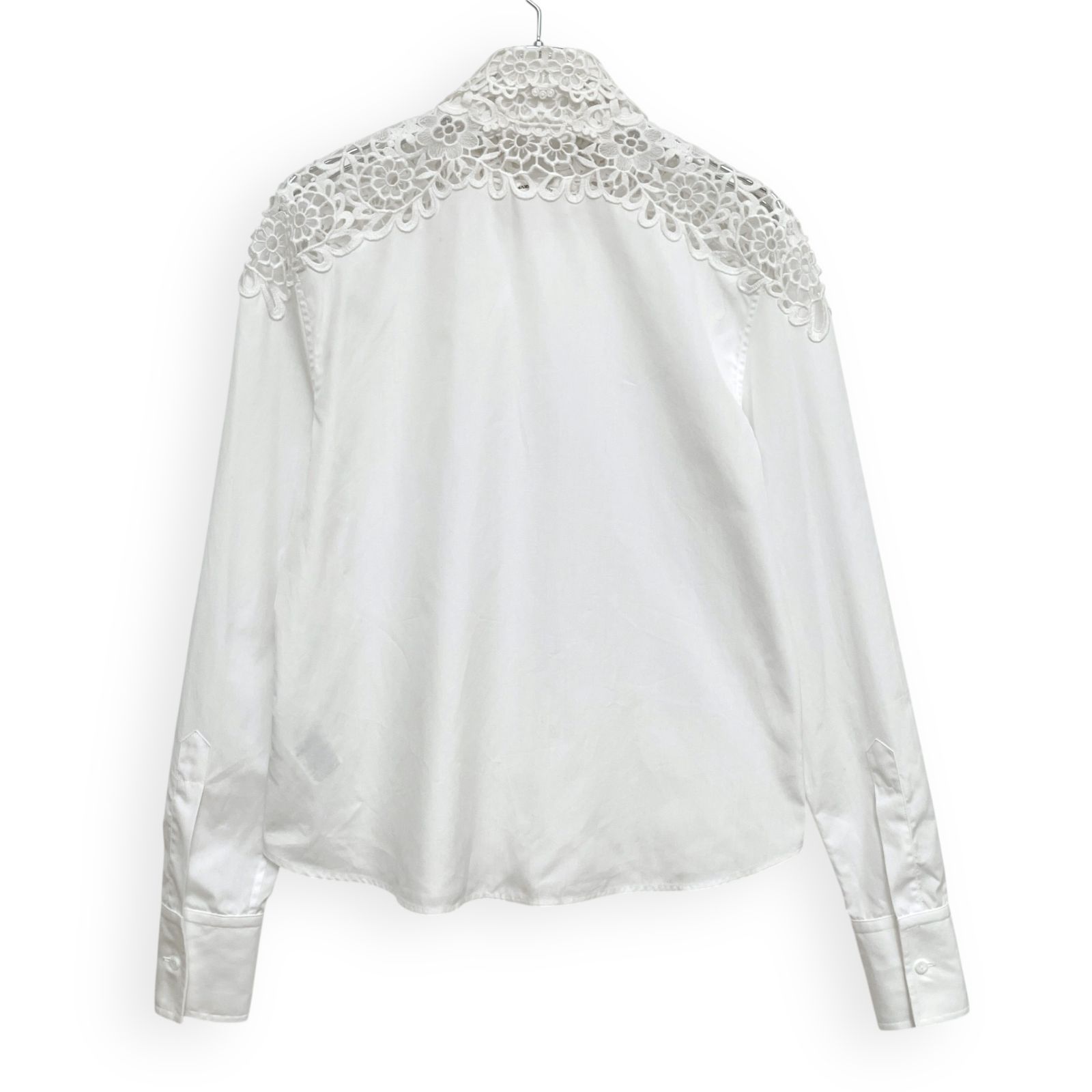 エルマンノシェルビーノ*胸元レース　長袖ブラウス　コットン　ホワイト　38 ERMANNO SCERVINO エルマンノ シェルヴィーノ レース 刺繍 ブラウス