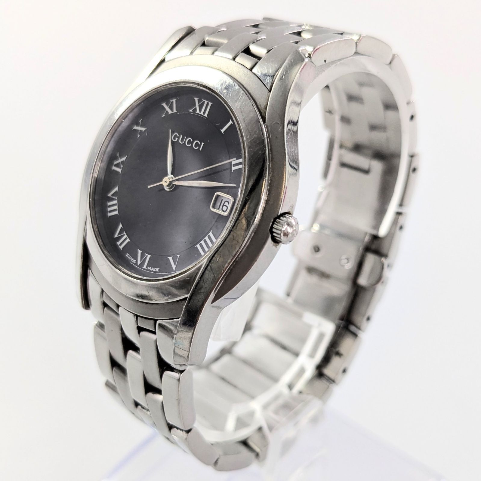 GUCCI グッチ 5500M デイデイト SS/QZ ブラック文字盤 メンズ腕時計 稼働品【QG-37】