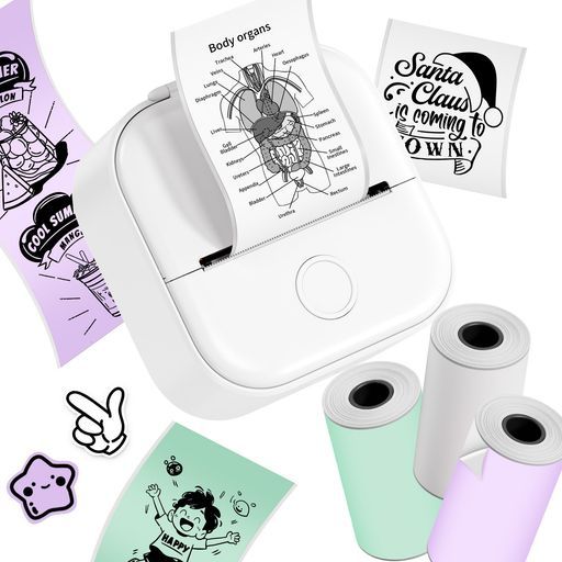 サーマルプリンターAIスマートアプリPhomemoT02スマホ対応ミニモバイルプリンター3ロールシール付きセット型ミニ感熱充電できギ