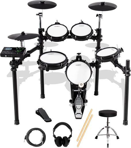 Coolmusic電子ドラムセット5ドラム3シンバル自宅練習折りたたみ式オーディオケーブル/スティック付き(DD8)