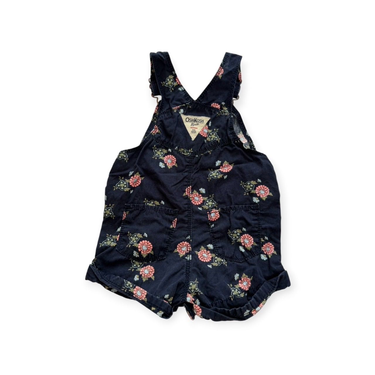 ヴィンテージ　oshkosh　花柄　ストライプ　ショートオール Size 80】Oshkosh ショートオール ネイビー 花柄 - メルカリ
