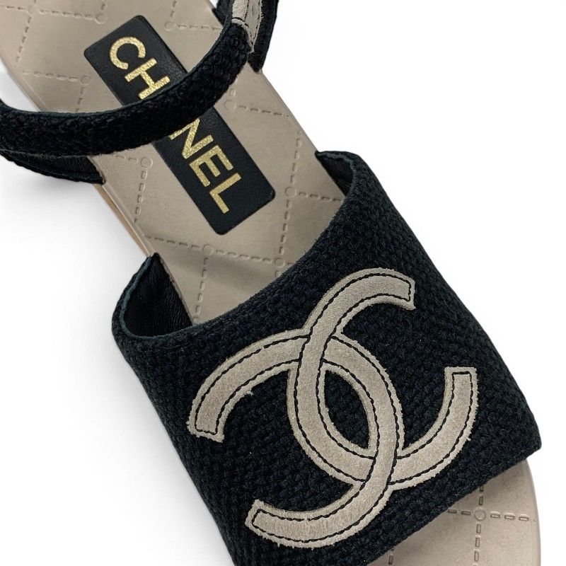 シャネル CHANEL サンダル 靴 シューズ キャンバス スエード ブラック