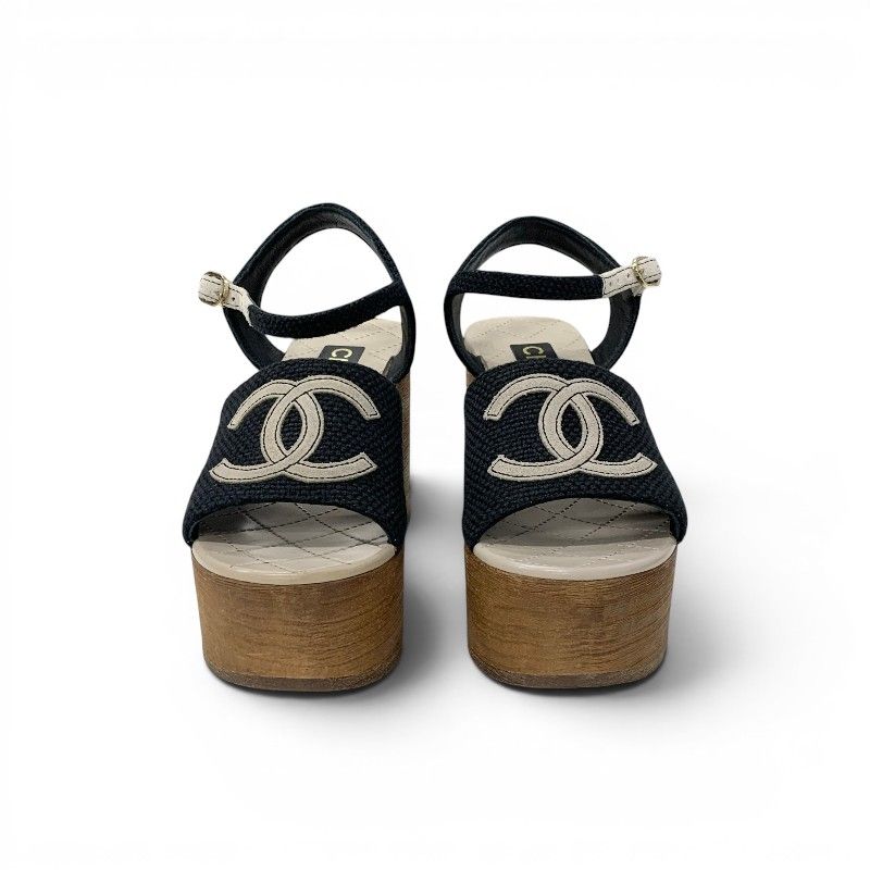 シャネル CHANEL サンダル 靴 シューズ キャンバス スエード ブラック