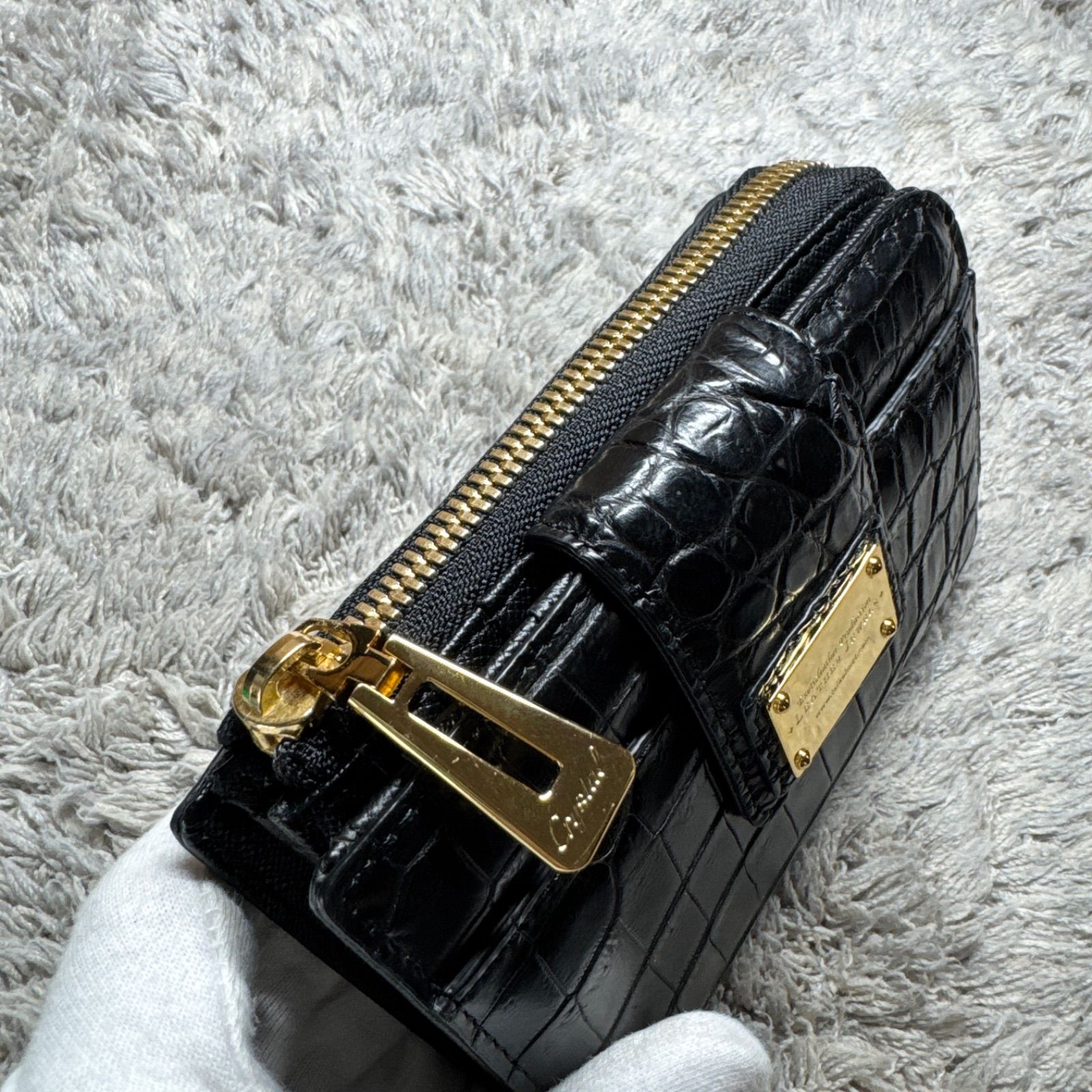 ブラックレザー 二つ折り財布 ゴールドジッパー付き 美品】LEATHER JEWELS レザージュエルズ 二つ折り財布 レザー ブラック
