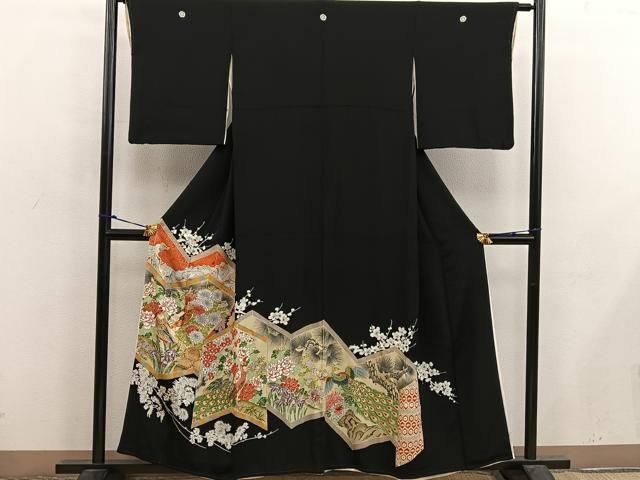 平和屋着物□豪華黒留袖 駒刺繍 飛鶴花鳥文 金彩 正絹 逸品 BAAX5093mz