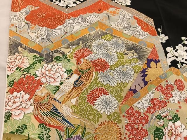 平和屋着物□豪華黒留袖 駒刺繍 飛鶴花鳥文 金彩 正絹 逸品 BAAX5093mz