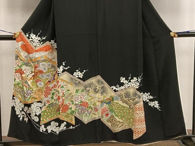 平和屋着物□豪華黒留袖 駒刺繍 飛鶴花鳥文 金彩 正絹 逸品 BAAX5093mz