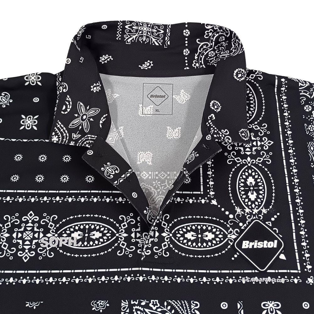 fcrb バンダナ柄　ポロシャツ F.C.R.B. エフシーアールビー 23SS バンダナ 総柄 ポロシャツ ブラック