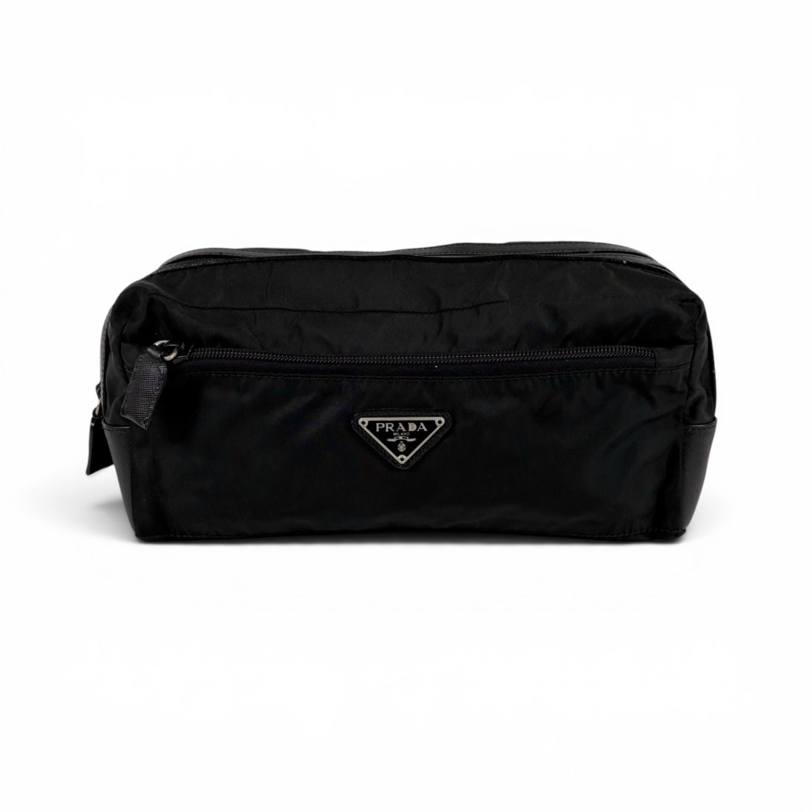 Prada PRADA Triangle Logo Clutch Bag Second Bag Black NERO Test Nylon Multi Pouch