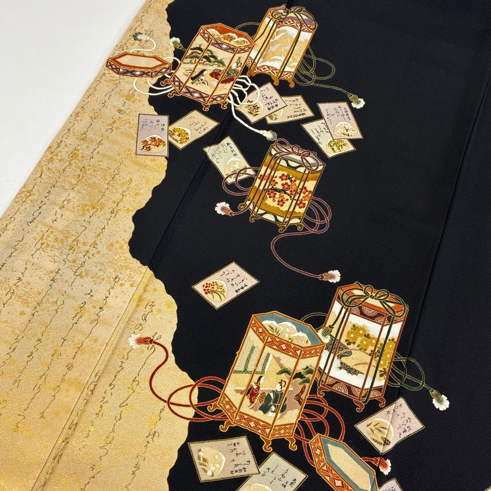 黒留袖 正絹 金駒刺繍 文字遊び 上品な加工 比翼 袷 着物 MK-9381