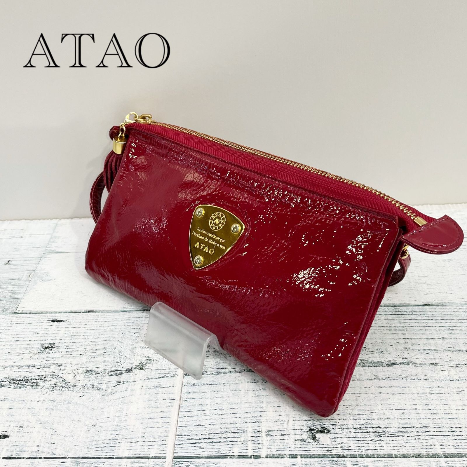 ATAO アタオ エナメル ショルダー バッグ 赤 レッド お財布