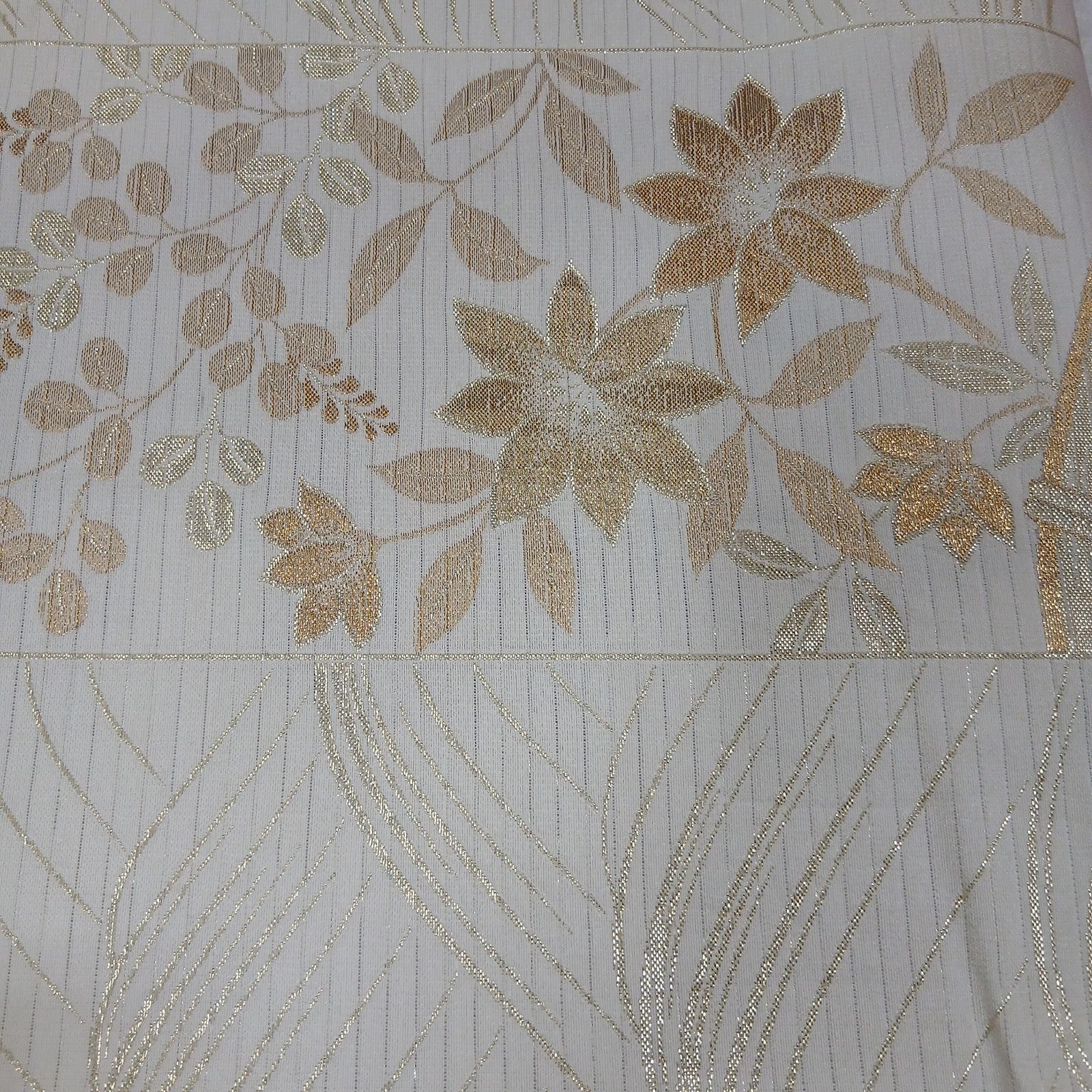 127 帯 袋帯 夏帯 白系 アイボリー 花柄 金糸 波文様 夏用 フォーマル