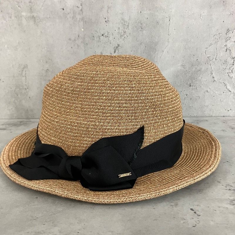 カシラ　TWO FACE 4ハット ベージュ ストローハット 黒リボン付き CA4LA カシラ ベージュ 麦わら帽子 ストローハット ペーパーハット