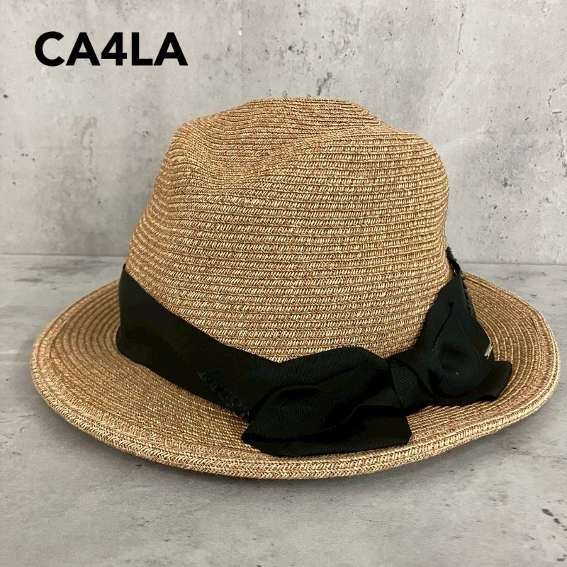 総柄カシラ ストローハット帽子ラメ花ハット綿麻キャメル ベージュ アイボリー金 CA4LA カシラ ベージュ 麦わら帽子 ストローハット ペーパーハット