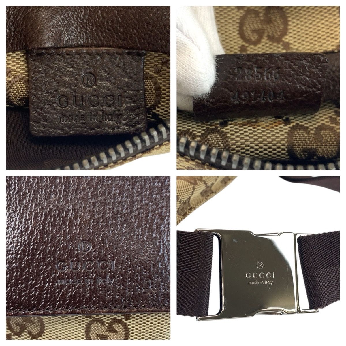GUCCI グッチ ブラウン ベージュ GGキャンバス/レザー 28566 ボディ