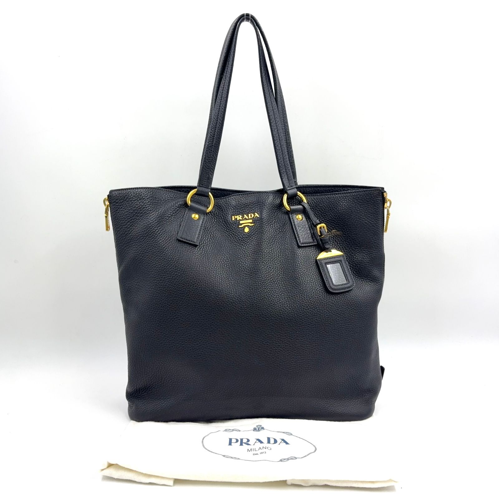 PRADA ヴィッテロダイノ レザー ブラック トートバッグ ゴールド 
