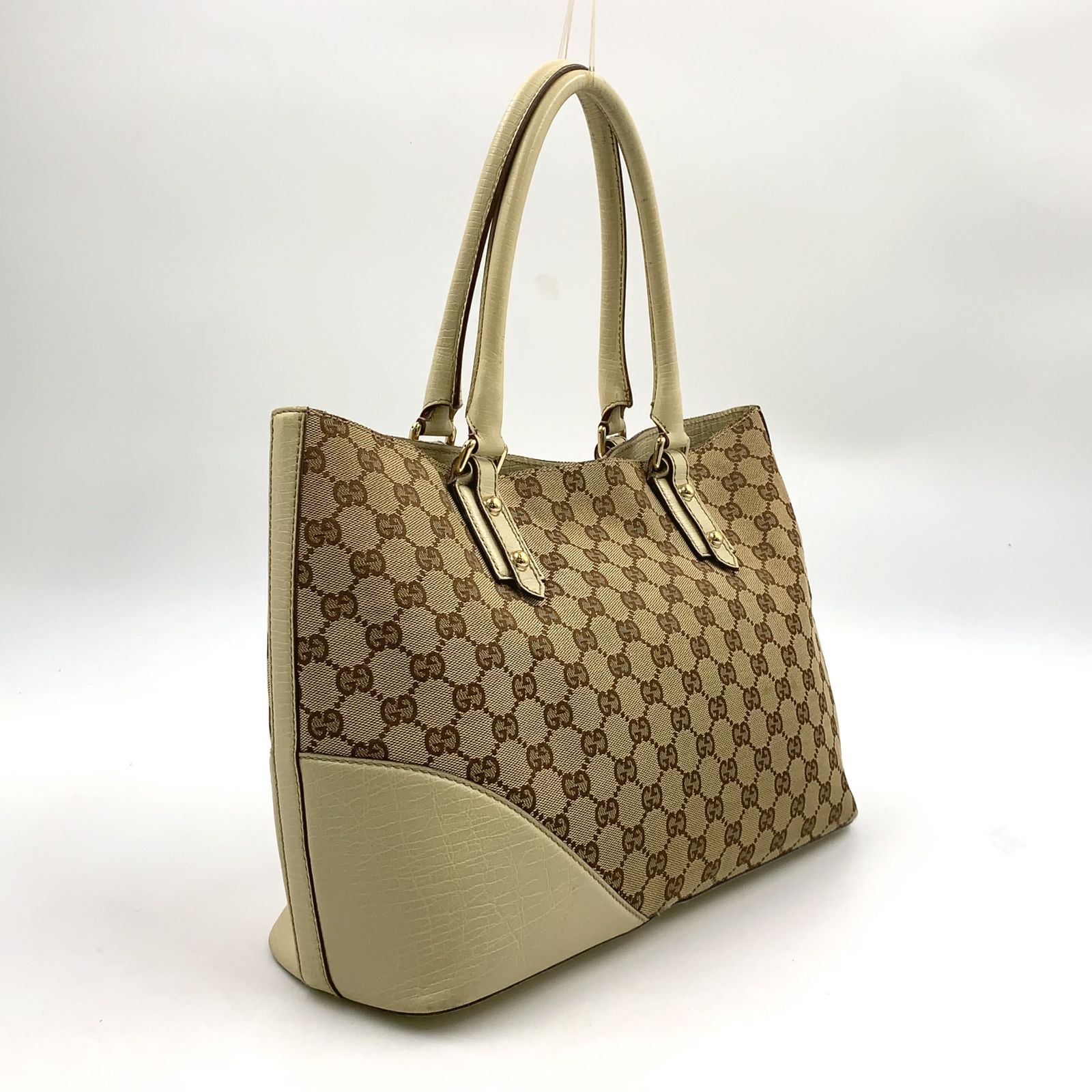 GUCCI ハスラービット レザー×キャンバス ベージュ トートバッグ