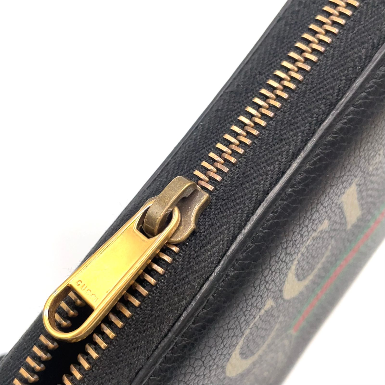 新着】GUCCI ロゴプリント ラウンドファスナー レザー グリーン 