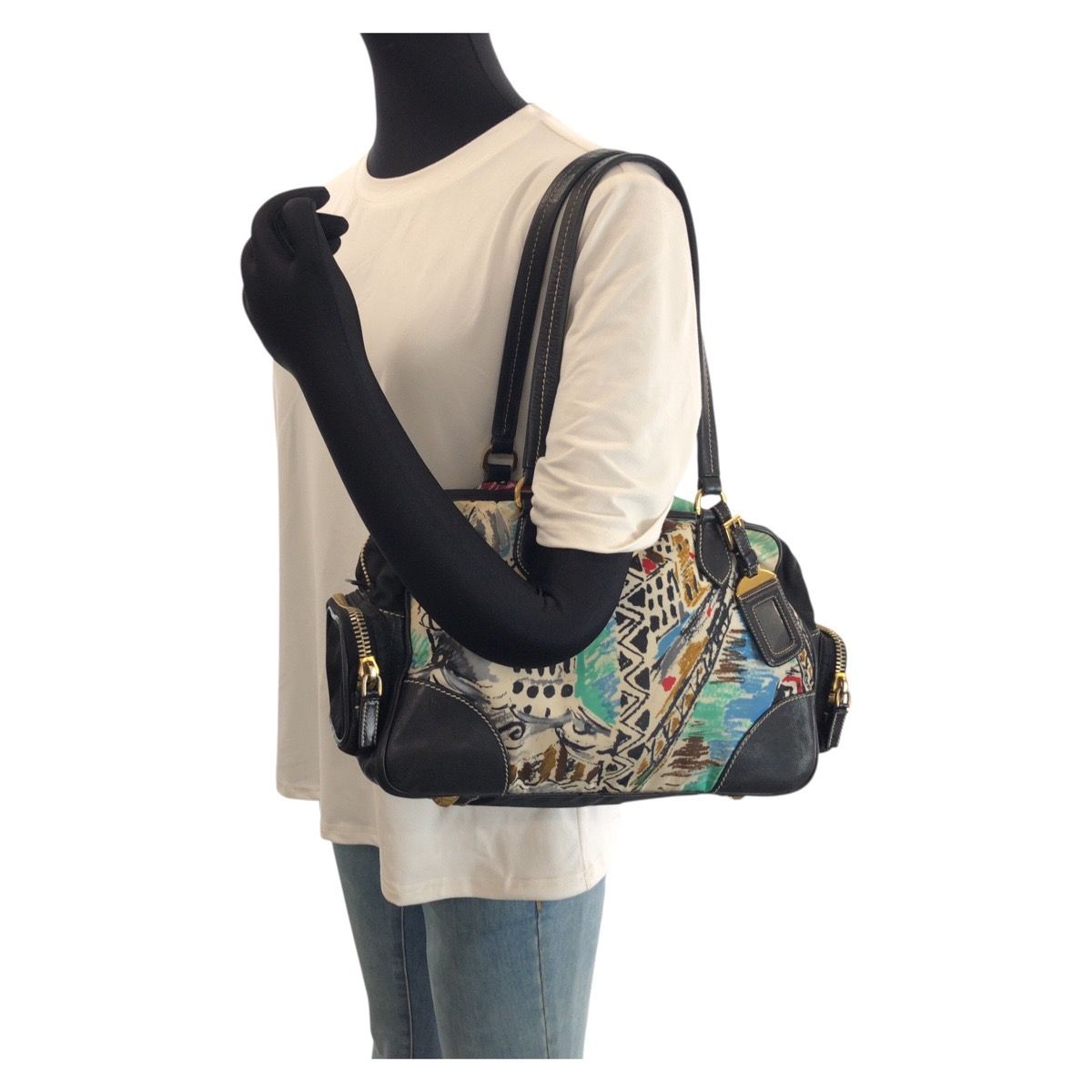 PRADA プラダ テスート 三角ロゴプレート ベネチア ブラック マルチ 