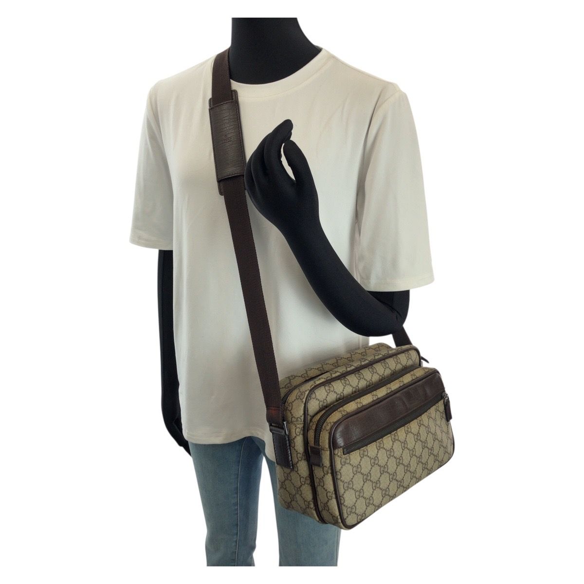 美品 GUCCI グッチ ベージュ ダークブラウン シルバー金具 GG 