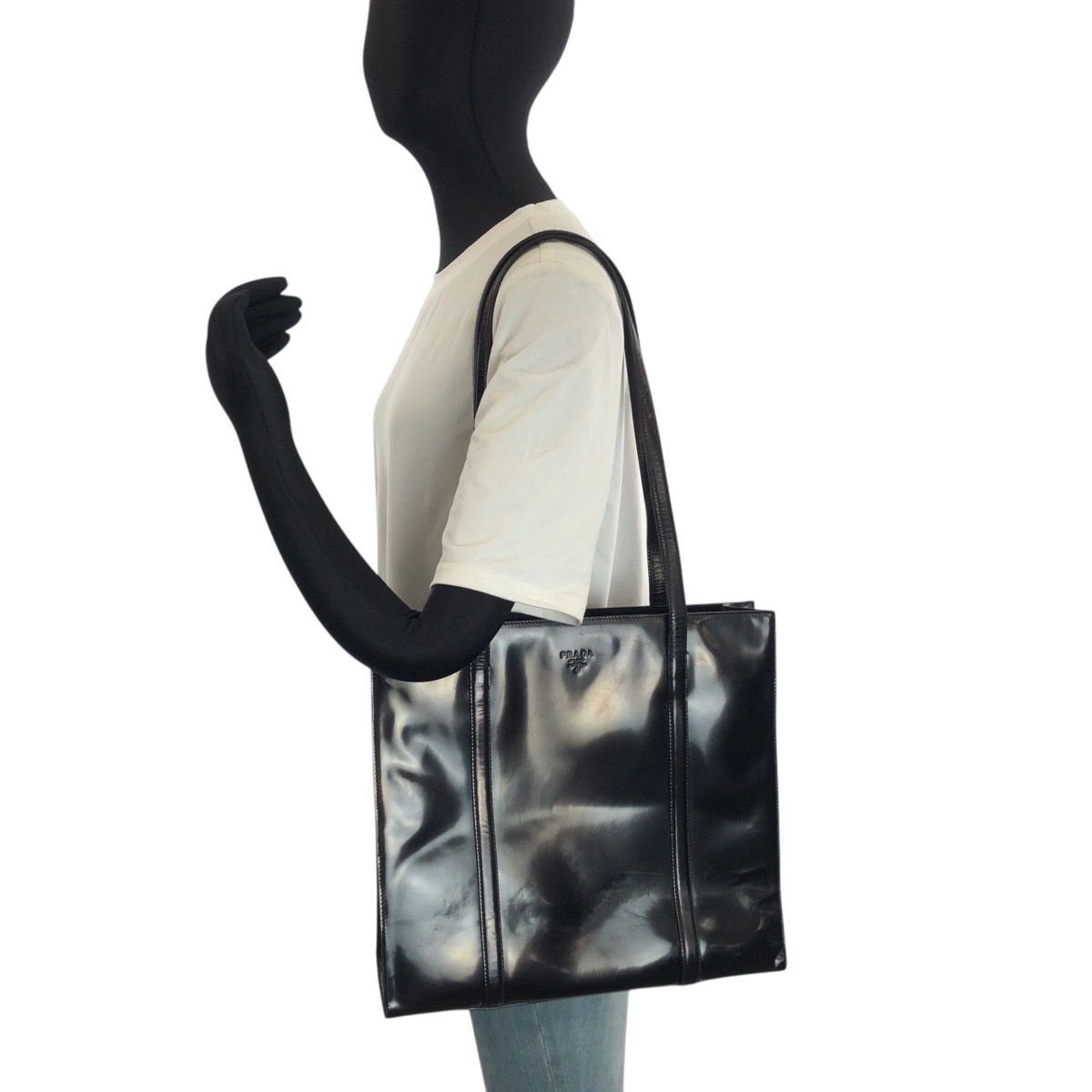 PRADA プラダ ブラック 黒 シルバー金具 パテントレザー ショルダー 