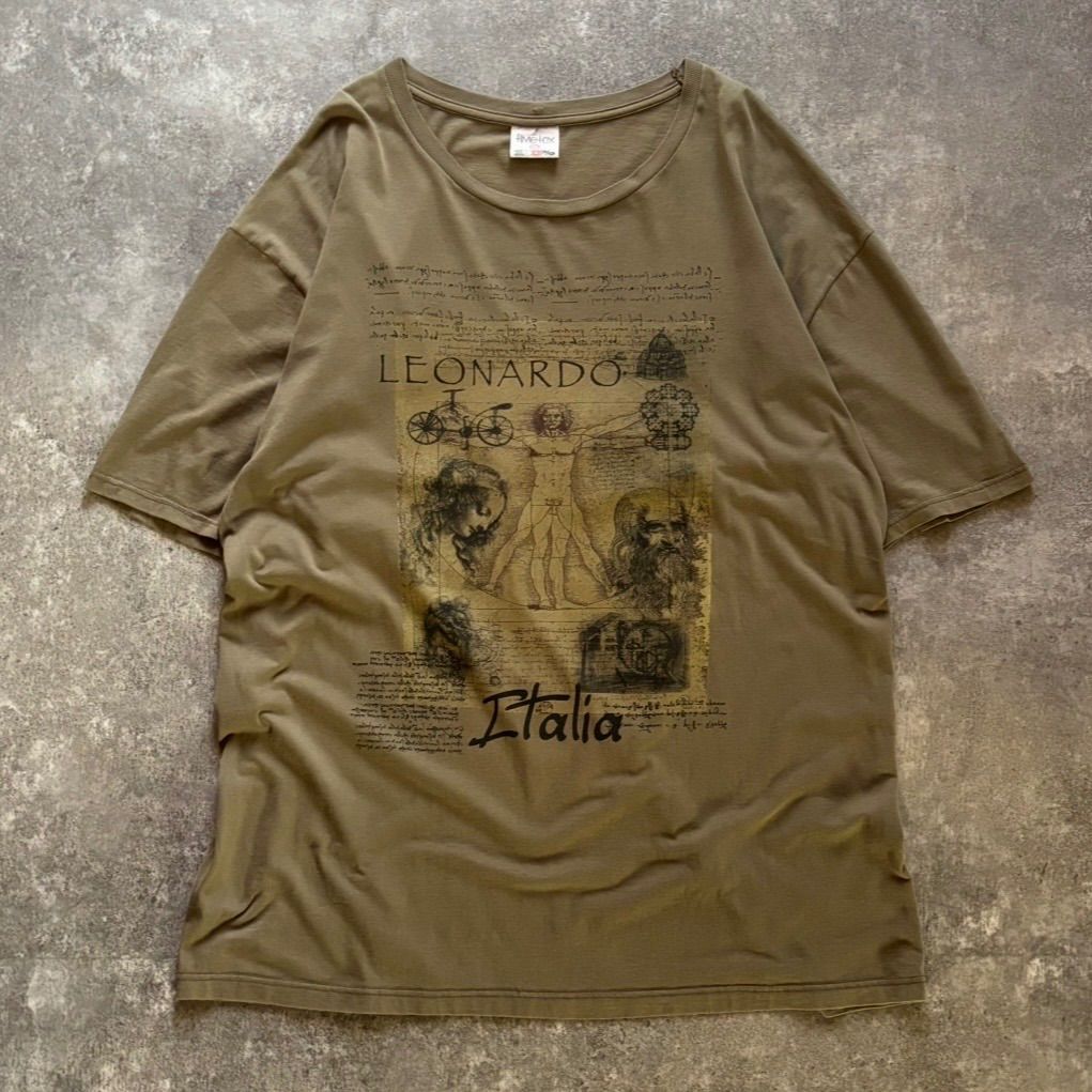 90年代 90s TIMETEX タイムテックス レオナルドダヴィンチ アート Tシャツ オリーブ イタリア製