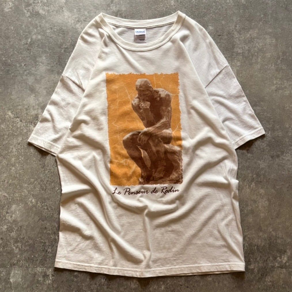 00年代 00s GILDAN ギルダン 考える人 アート Tシャツ 白 ホワイト 白T
