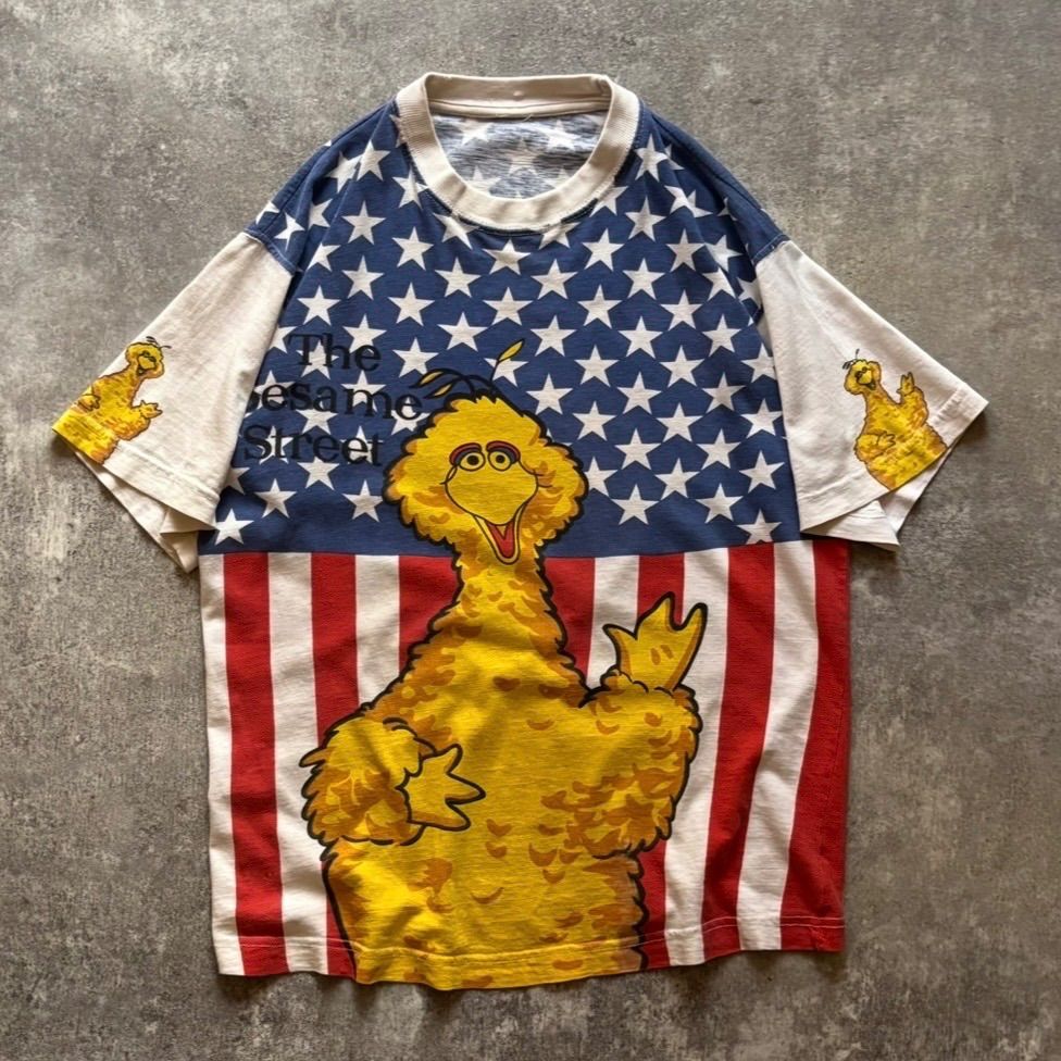 90年代 90s 00年代 00s セサミストリート ビッグバード アメリカ 星条旗 Tシャツ