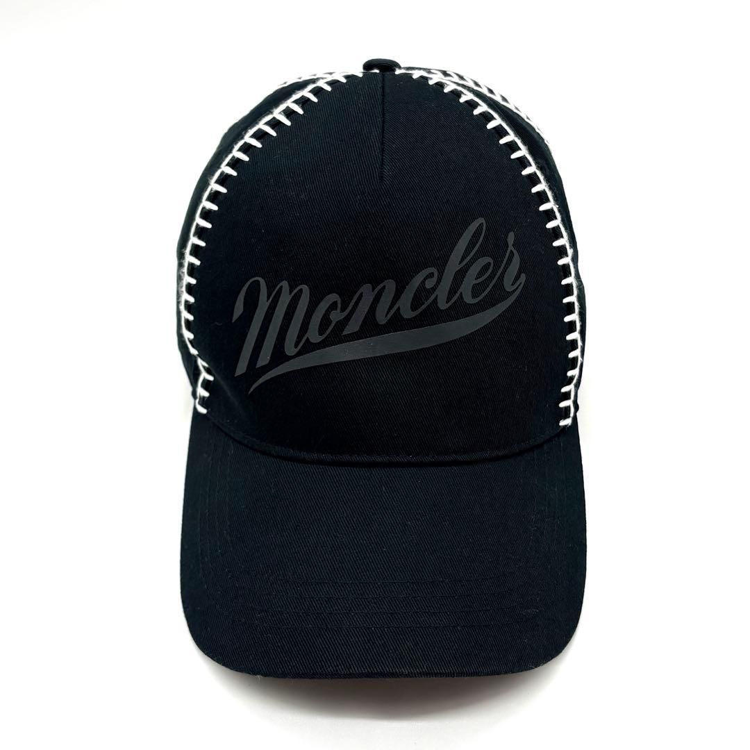極美品 MONCLER モンクレール コットンキャップ ブラック ロゴ 