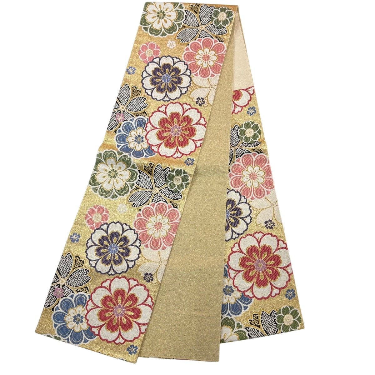 美品】 振袖 身丈173.5cm 裄丈69cm L 袷 袋帯フルセット 花 疋田 金彩