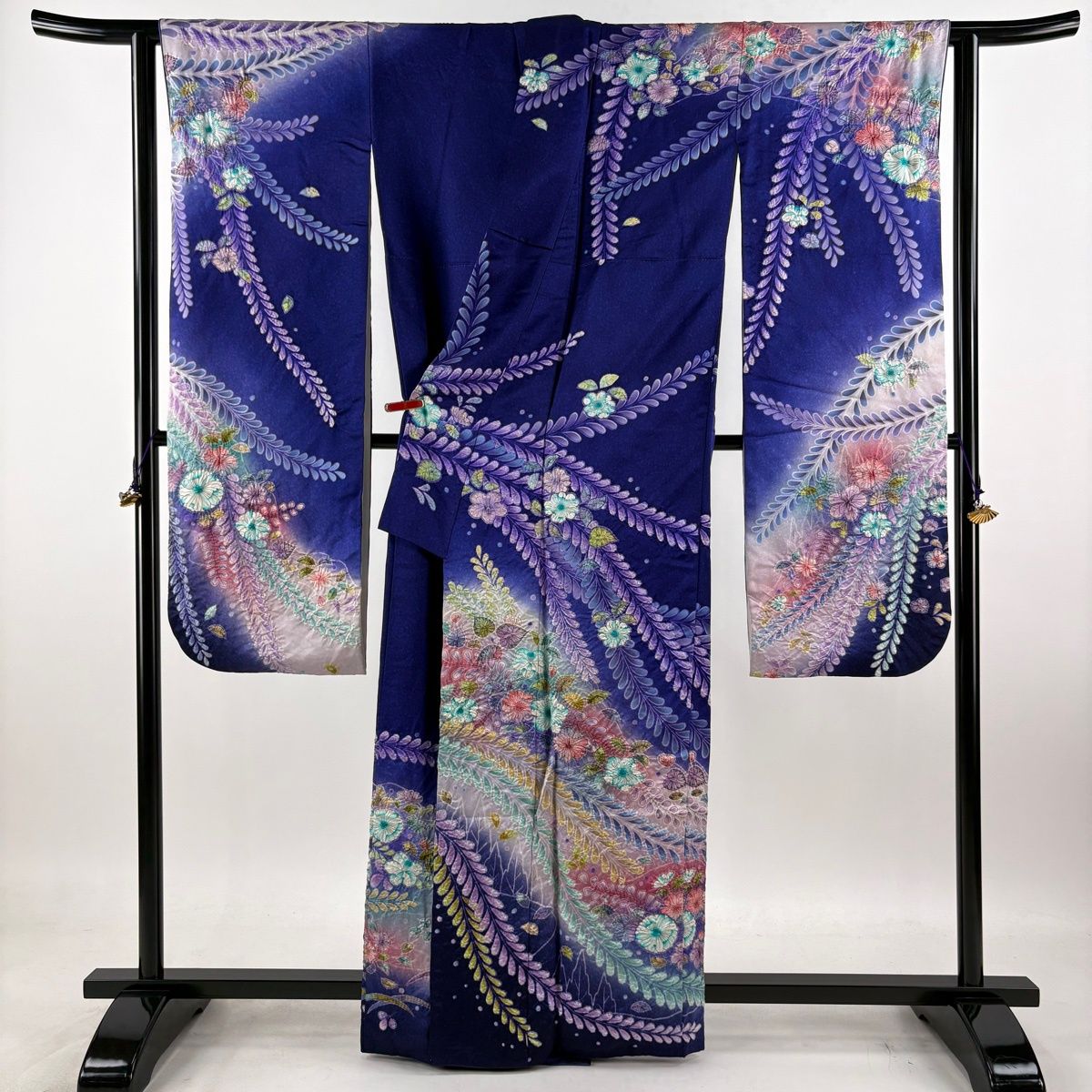 振袖 身丈163cm 裄丈65cm M 袷 鈴乃屋 落款 辻が花 金通し 青紫 正絹