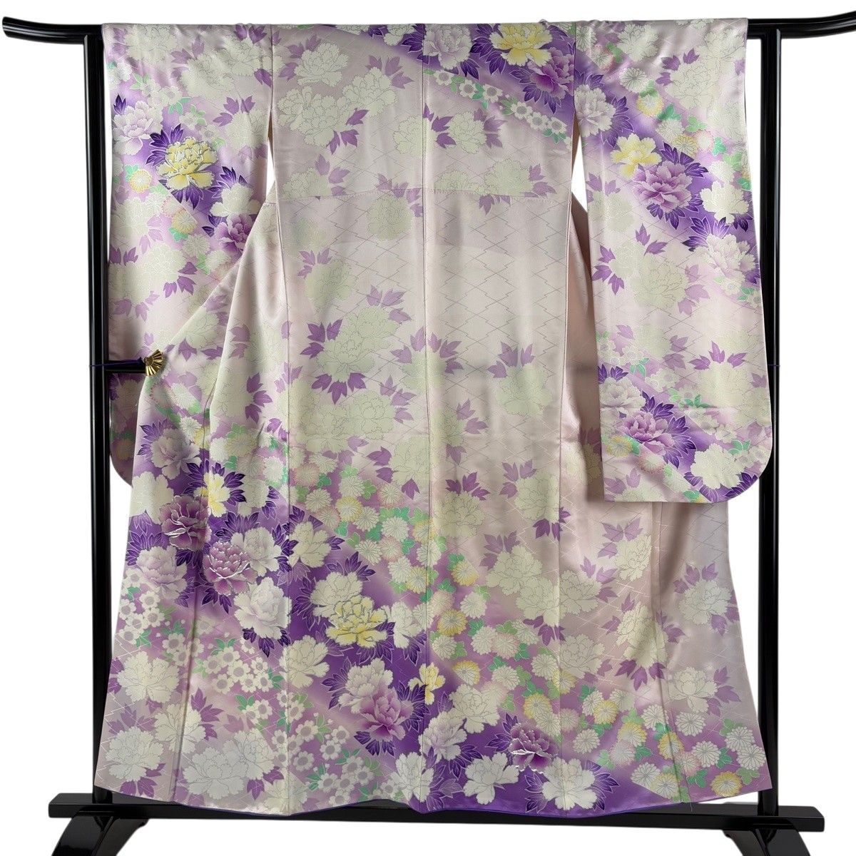 振袖 身丈155.5cm 裄丈61.5cm S 袷 牡丹 桜 銀糸 金彩 薄紫 正絹 優品