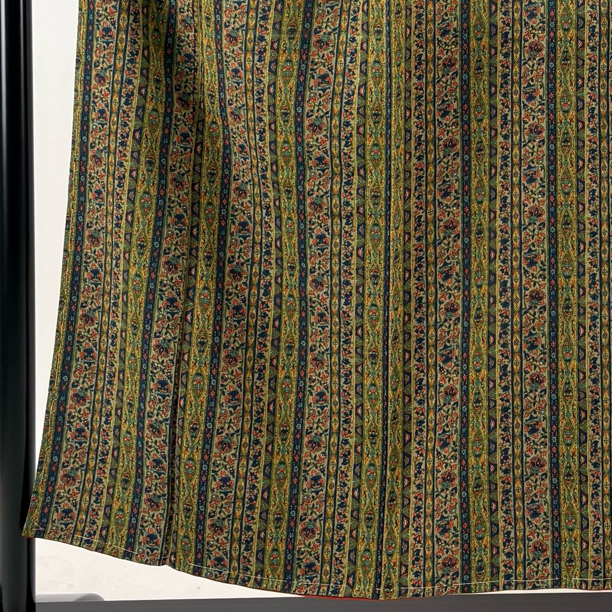 美品】 小紋 身丈152cm 裄丈62cm S 袷 花唐草 縞 縮緬 茶緑色 正絹 