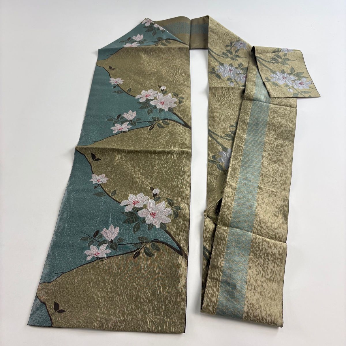 美品】 名古屋帯 優品 枝花 鶯色 正絹 【中古】 - メルカリ