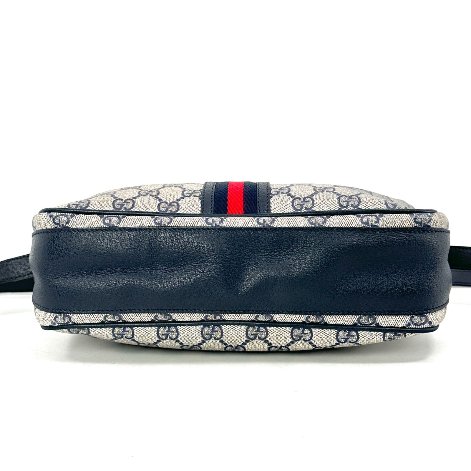 GUCCI シェリーライン ショルダーバッグ ネイビー PVC レザー オールド 