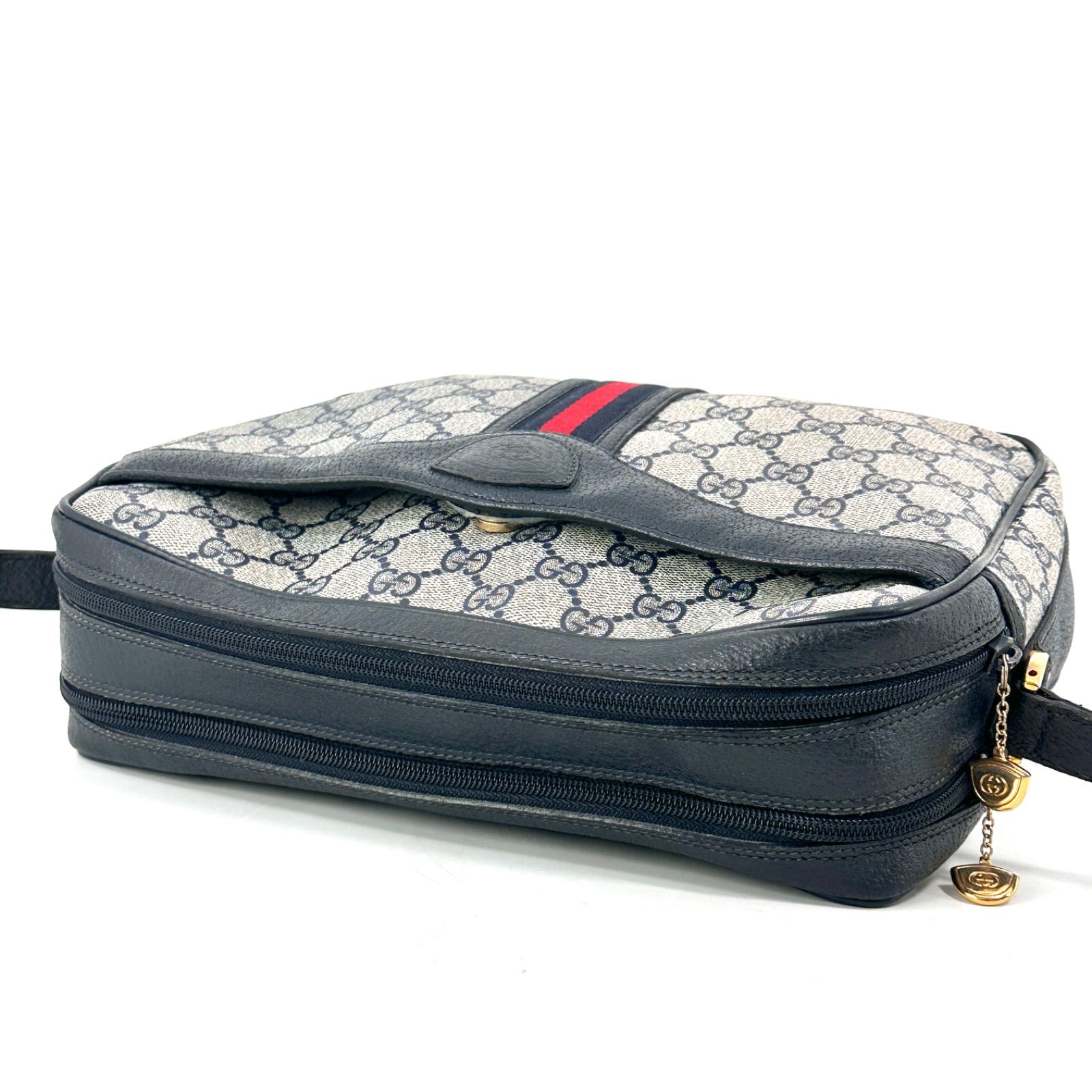GUCCI シェリーライン ショルダーバッグ ネイビー PVC レザー オールド 