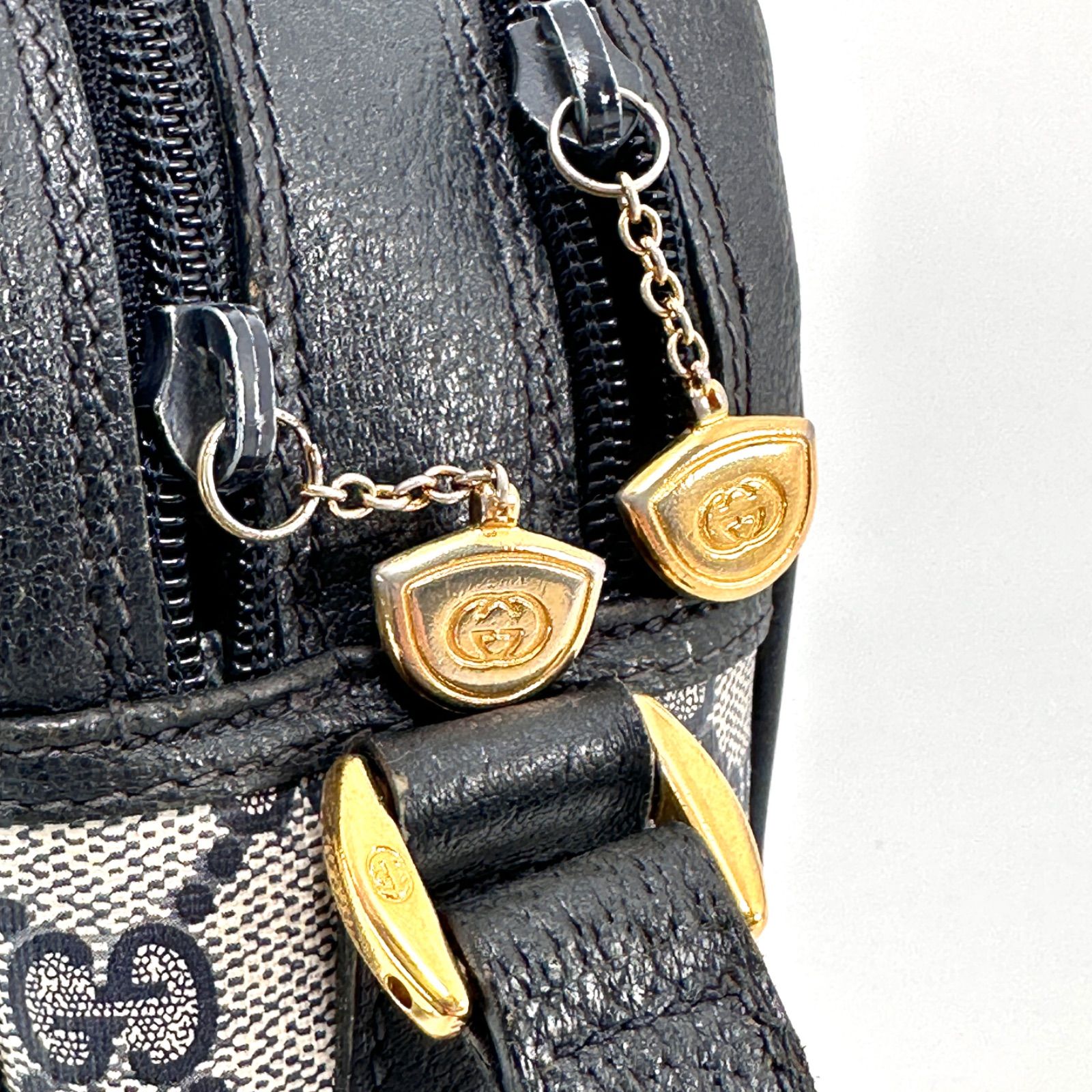 GUCCI シェリーライン ショルダーバッグ ネイビー PVC レザー オールド 